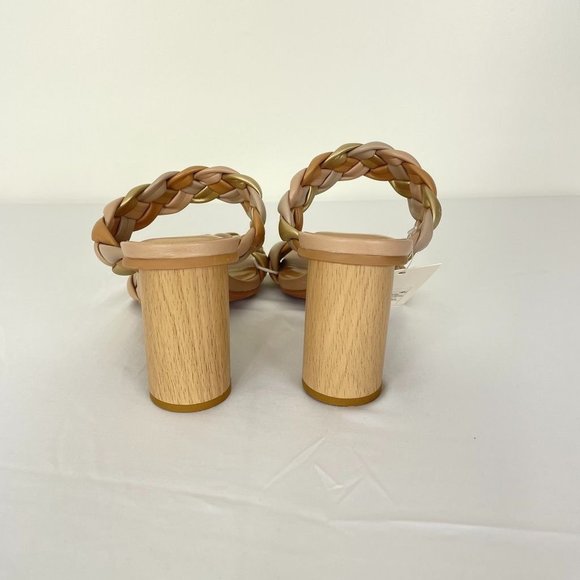 A New Day Womens Heels 7.5 Woven Sandals Tan Metallic Basil Heeled Two Bands New - Picture 6 of 10